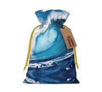 Grande pochette avec cordon de serrage imprimé vague de l'océan HD pour cadeaux, adorables sacs cadeaux réutilisables, parfaits pour les bijoux et plus encore