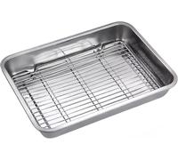 Grande poêle à rôtir robuste en acier inoxydable avec grille - Plat à griller et four avec bord profond, poli brillant, passe au lave-vaisselle, idéal pour griller et cuisiner