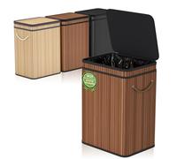 Grande poubelle de 80 litres avec couvercle, corbeille à déchets en bambou, poubelle d'extérieur pour la maison, le bureau, la salle de bain, la cuisine 40X30X60 CM (Brun)