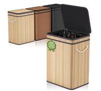 Grande poubelle de 80 litres avec couvercle, corbeille à déchets en bambou, poubelle d'extérieur pour la maison, le bureau, la salle de bain, la cuisine 40X30X60 CM (Kaki)