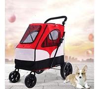 Grande poussette pour animaux de compagnie, grand chariot pour chien et chien, pliable, grand espace, portant 55KG (rouge) (rouge)