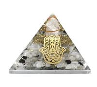 Grande pyramide d'orgone | Cristal de pyramide de pierre de lune arc-en-ciel | Hamza Hand Evil Eye Grande pyramide d'orgonite | Guérison par l'énergie positive des pyramides d'organes