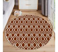 Grande Rond Tapis De Chambre À Coucher Décoration Lavable, Imprimé Feuilles Ovales Rétro Géométrie Médiévale Interieur Antidérapant Douce Salon Tapis Rond D'Entrée, 80 Cm, Couleur Terre Cuite