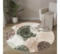 Grande Rond Tapis De Chambre À Coucher Décoration Lavable, Imprimé Texture Abstraite D'Anneaux D'Arbre Géométrie Aquarelle Interieur Antidérapant Douce Salon Tapis Rond D'Entrée, 60 Cm, Beige Vert
