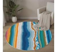 Grande Rond Tapis De Chambre À Coucher Décoration Lavable, Imprimé Texture Pierre Lignes Abstraites Géométrie Contrastée Interieur Antidérapant Douce Salon Tapis Rond D'Entrée, 60 Cm, Turquoise