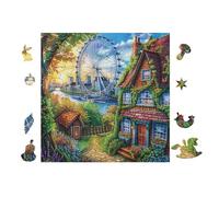 Grande Roue Cottage 100 Pièces Puzzle Personne Âgée en Carton Rigide Facile Débutant Anti-Stress Stimulation Cognitive Loisir Créatif Petit Prix Premium 28x28cm