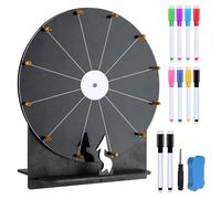 Grande roue de la fortune de 30 cm à tourner avec support et marqueur, roue de la fortune en bois, à personnaliser, jeu de roue porte-bonheur effaçable pour fête, école, famille (noir)