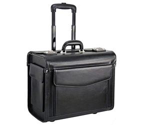 Grande sacoche à roulettes en cuir de vache véritable pour ordinateur portable avec 5 soufflets uniques et grande poche avant pour de nombreux documents, Noir , 45.5cm x 38cm x 25.5cm