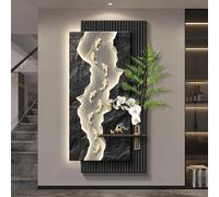 Grande Sculpture Murale À Suspendre, Décoration Murale En Grès Avec Éclairage, Sculpture Murale 3D Avec Vase En Verre Pour Salon, Entrée, Bureau Ou Chambre(C,60 * 120cm)