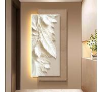 Grande Sculpture Murale En Plumes, Décoration Murale 3D Avec Éclairage LED, Texture Grain De Grès, Lampe Murale Décorative Moderne Pour L'entrée Du Salon(A,50 * 100cm)