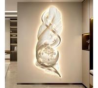 Grande Sculpture Murale En Plumes, Horloge Murale Décorative 3D Avec Lumière LED, Lampe Murale Décorative Moderne Pour Salon, Entrée, Bureau(C,100 * 39cm)