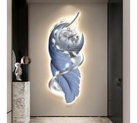 Grande Sculpture Murale En Plumes, Horloge Murale Décorative 3D Avec Lumière LED, Lampe Murale Décorative Moderne Pour Salon, Entrée, Bureau(B,80 * 31cm)
