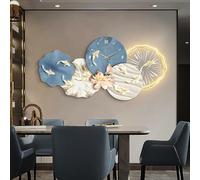 Grande Sculpture Murale, Horloge Murale 3D Avec Éclairage LED, Panneau En Bois Sculpté UV, Décoration D'entrée De Luxe En Forme De Poisson Pour Salon(C,80 * 40cm)