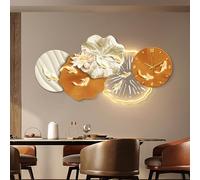Grande Sculpture Murale, Horloge Murale 3D Avec Éclairage LED, Panneau En Bois Sculpté UV, Décoration D'entrée De Luxe En Forme De Poisson Pour Salon(A,100 * 50cm)