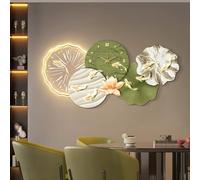 Grande Sculpture Murale, Horloge Murale 3D Avec Éclairage LED, Panneau En Bois Sculpté UV, Décoration D'entrée De Luxe En Forme De Poisson Pour Salon(B,120 * 60cm)