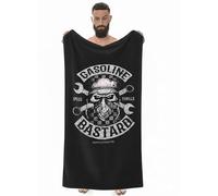 Grande Serviette de Bain Gasoline Bastard Style Biker - 140x70cm, 100% Coton Doux & Absorbant - Drap de Plage avec Motif Tête de Mort et Clés Mécaniques - Noir