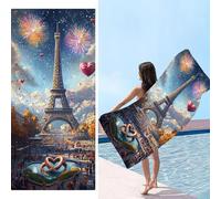 Grande Serviette de Plage 60 x 120 cm XXL Grande Serviette de Plage en Microfibre, Drap de Bain Séchage Rapide & Anti Sable, pour Homme, Femme et Enfant, Été Beach Towel, La Tour de fer de Paris a-14