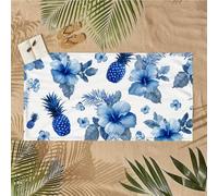 Grande Serviette de Plage 75x150cm SéChage Absorbantes Anti Sable Serviette Microfibre Compacte Portable Femme Homme Conception en Corde Élastique Sac de Rangement pour Voyages bleu Ananas U-296