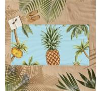 Grande Serviette de Plage 75x150cm SéChage Absorbantes Anti Sable Serviette Microfibre Compacte Portable Femme Homme Conception en Corde Élastique Sac de Rangement pour Voyages bleu Ananas U-297