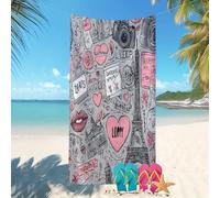 Grande Serviette de Plage,90x180 cm CréAtivité Voyages Dessin à La Main Super Doux Couverture de Plage,Portable Légère Drap de Plage Gris pour Bain,Plage,Voyage,Homme Femme Anti Sable,Séchage Rapide