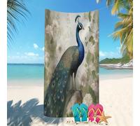 Grande Serviette de Plage,90x180 cm Illustration De Paon Fleuri Super Doux Couverture de Plage,Portable Légère Drap de Plage Bleu-Vert pour Bain,Plage,Voyage,Homme Femme Anti Sable,Séchage Rapide