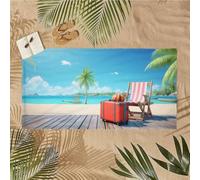 Grande Serviette de Plage 90x180cm SéChage Absorbantes Anti Sable Serviette Microfibre Compacte Portable Femme Homme Conception en Corde Élastique Sac de Rangement pour Voyages pastèque bleu U-437