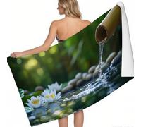 Grande Serviette de Plage Bambouseraie Eau vive Fleurs de Lotus 140 x 70 cm en Microfibre XXL Vert Anti-Sable Séchage Rapide Légère pour Piscine Yoga Sport Fitness