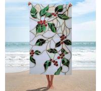 Grande serviette de plage en microfibre anti-sable avec branche de houx en verre teinté - Multi-usage - Absorbante pour salle de bain et piscine - 130 x 80 cm