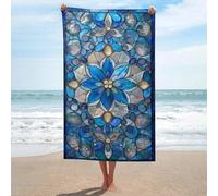 Grande serviette de plage en microfibre anti-sable avec flocons de neige en verre teinté bleu argenté pour salle de bain et piscine 130 x 80 cm