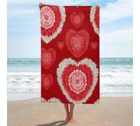 Grande serviette de plage en microfibre anti-sable avec motif mandalas en fleurs et cœur rouge, multi-usages et absorbantes pour salle de bain, piscine, 130 x 80 cm
