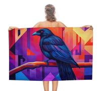 Grande serviette de plage en microfibre anti-sable avec motif vache perchée sur une branche géométrique pour salle de bain et piscine 130 x 80 cm