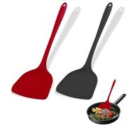 Grande Spatule Cuisine Silicone, 2 Pièces Longue Maryse Cuisine Accessoires Résistante À La Chaleur, Design Sans Coutures Silicone Professionnel Antiadhésif pour Les Sautés en Cuisine（Noir et Rouge）