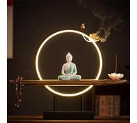 Grande Statue Bouddhiste avec Arbre Artificiel et Table Circulaire à LED, Lampe Murale 3D, Lampe Murale Zen, décoration Murale à Suspendre, œuvre d'art Murale pour la Vie 05