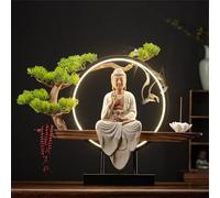 Grande Statue Bouddhiste avec brûleur d'encens et Table Circulaire à LED, Lampe Murale 3D représentant Un Bouddha, décoration Murale Zen, œuvre d'art Suspendue pour Salon, Porche, 02