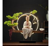 Grande Statue Bouddhiste avec brûleur d'encens et Table Circulaire à LED, Lampe Murale 3D représentant Un Bouddha, décoration Murale Zen, œuvre d'art Suspendue pour Salon, Porche, 02