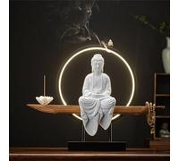 Grande statue bouddhiste avec brûleur d'encens et table circulaire LED, lampe murale 3D, lampe murale zen à suspendre, œuvre d'art murale pour salon, encens porche