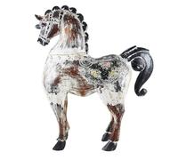 Grande Statue Cheval en Bois Sculpté et Peint - Décoration à Poser 63cm - Taille L-blanc cérusé Blanc Cérusé