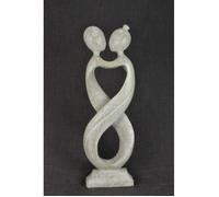Grande statue couple Amour Infini H50cm bois massif Patine blanche Blanc Cérusé