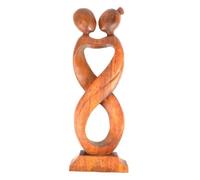 Grande statue couple Amour Infini H50cm bois massif teinte marron Marron