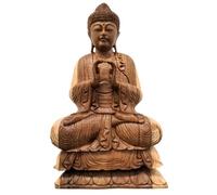 Grande Statue de Bouddha assis en bois de Suar 80cm Import Bali