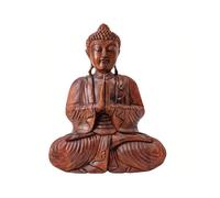 Grande statue de Bouddha assis en bois massif sculpté main 40cm