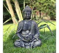 Grande statue de Bouddha en pierre, 40 cm, peinte à la main en gris ou or, résistante au gel jusqu'à -30 °C, idéale pour le jardin, la méditation, la décoration intérieure et extérieure (Full Gold)