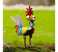Grande statue de coq folle en métal - Décoration colorée avec animaux de ferme pour l'intérieur et l'extérieur dans le jardin, la terrasse, la pelouse ou la véranda