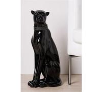 Grande statue de panthère en résine, position assise, hauteur 60 centimètres. Modèle noir, pour décoration ou collection G