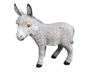 Grande Statue Jardin âne 50 cm Gris Debout, tête baissée - Figurine âne au Pelage texturé Peint à la Main, résine résistante aux intempéries pour extérieur