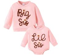Grande Sœur Petite Sœur Tenues Assorties Pull Sweatshirt Lil Sis Barboteuse à Manches Longues pour Fille Bébé, Pink Lil Sis, 0-3 Mois
