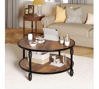Grande Table basse en ronde , 72CM Table de salon en bois, à 2 niveaux avec rangement, table d’appoint ronde canapé,style moderne