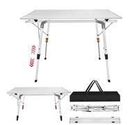 Grande Table BBQ Pliante Camping Roulante Portable Aluminium 90x53cm, Table Jardin Hauteur Ajustable 45cm/68cm, Mobilier Repas Extérieur Familial pour Pique-Nique, Fête Anniversaire et Cuisine Été