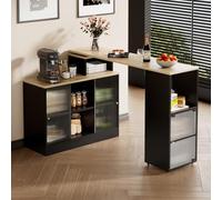 Grande table de bar extensible avec fonction rotative à 360° et espace de rangement - Séparateur de pièce réglable en hauteur, buffet ou îlot de cuisine pour cuisine, salon et salle à manger