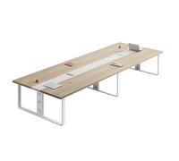 Grande table de conférence en bois de couleur naturelle pour bureau, salle de réunion, bureau d'affaires avec œillets rectangulaires (240 cm)